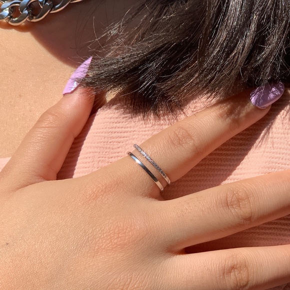 My Added Sparkle Jewelry - 925 Sterling Silver CZ Double Layered Ring